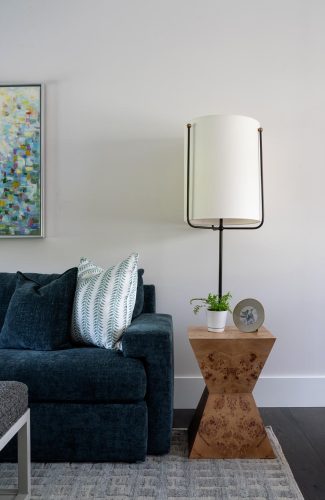 Harrier St blue couch and lamp close up